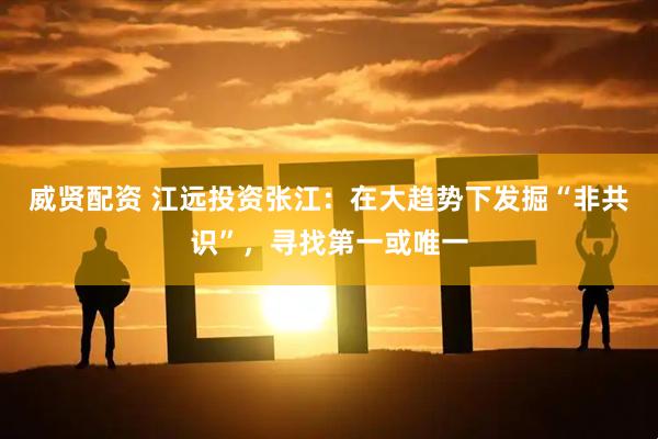威贤配资 江远投资张江：在大趋势下发掘“非共识”，寻找第一或唯一