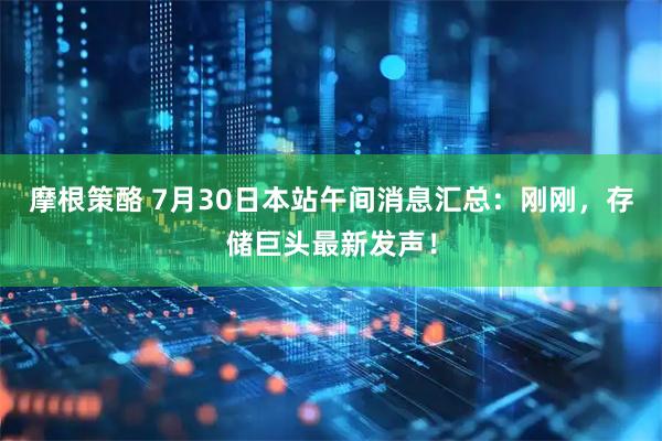 摩根策酪 7月30日本站午间消息汇总:刚刚,存储巨头最新发声!