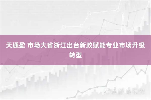 天通盈 市场大省浙江出台新政赋能专业市场升级转型