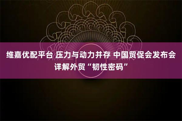 维嘉优配平台 压力与动力并存 中国贸促会发布会详解外贸“韧性密码”