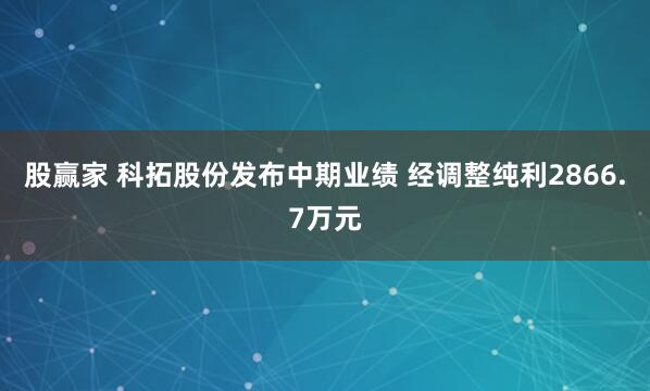 股赢家 科拓股份发布中期业绩 经调整纯利2866.7万元